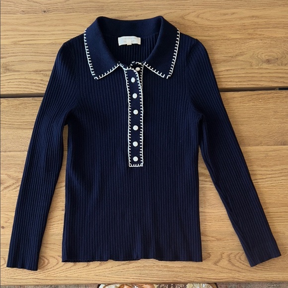 Sezane Navy Ribbed Top - Picture 5 of 9